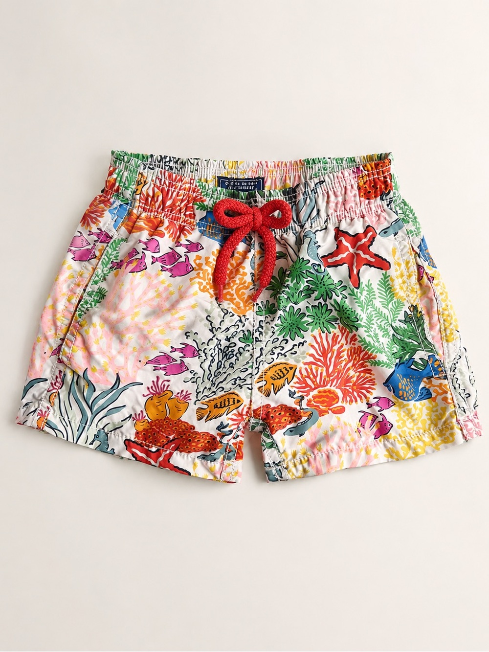 St. Tropez Multicolor Coral Reef Print Shorts with Red Drawstring